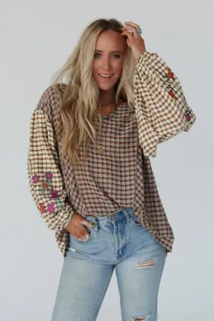 Homestead Plaid Floral Top - Mushroom