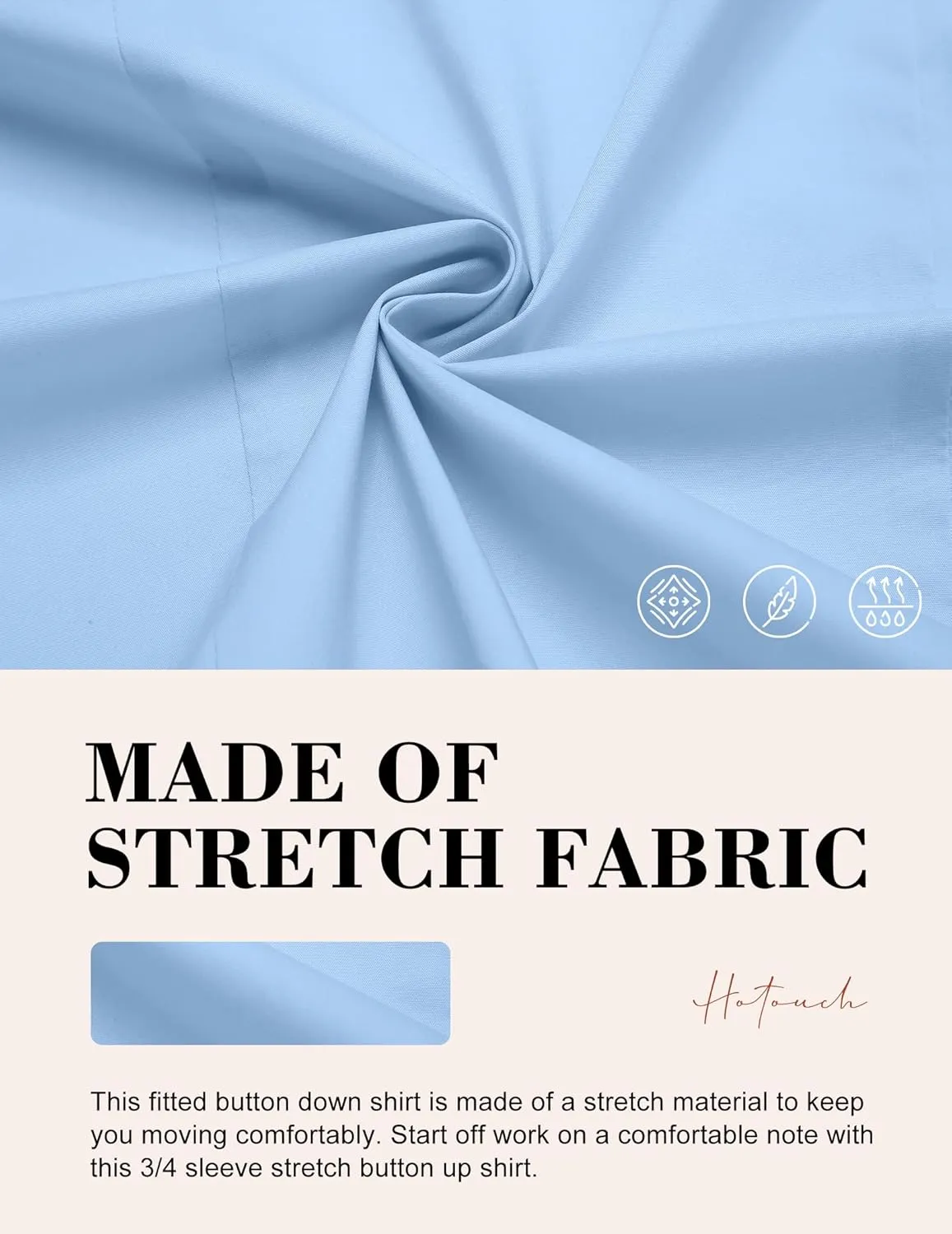 HOTOUCH Women's Basic Button Down Shirts 3/4 Sleeve Stretch Button Up Dress Shirt Slim Fit Waitress Work Shirts