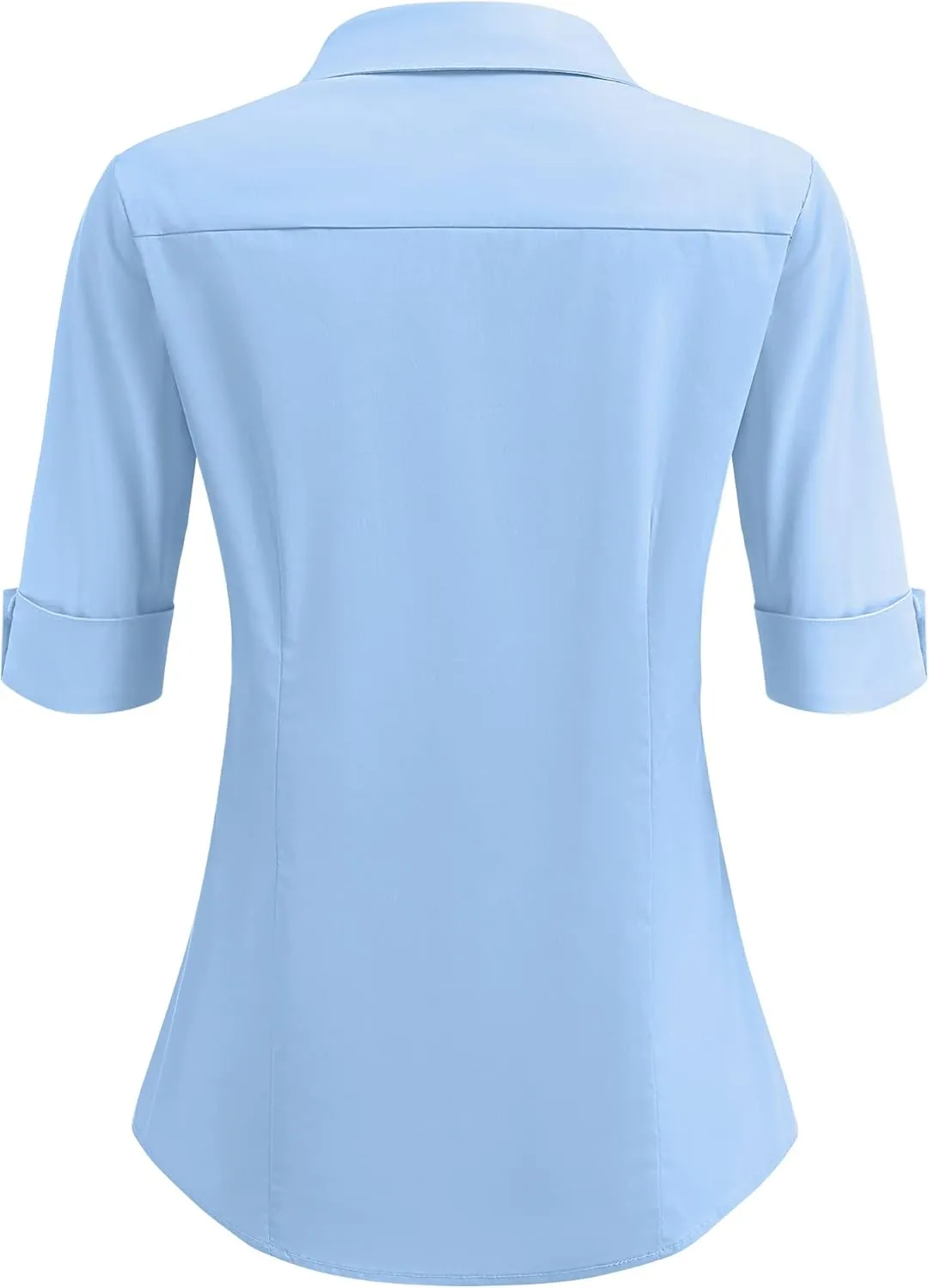 HOTOUCH Women's Basic Button Down Shirts 3/4 Sleeve Stretch Button Up Dress Shirt Slim Fit Waitress Work Shirts