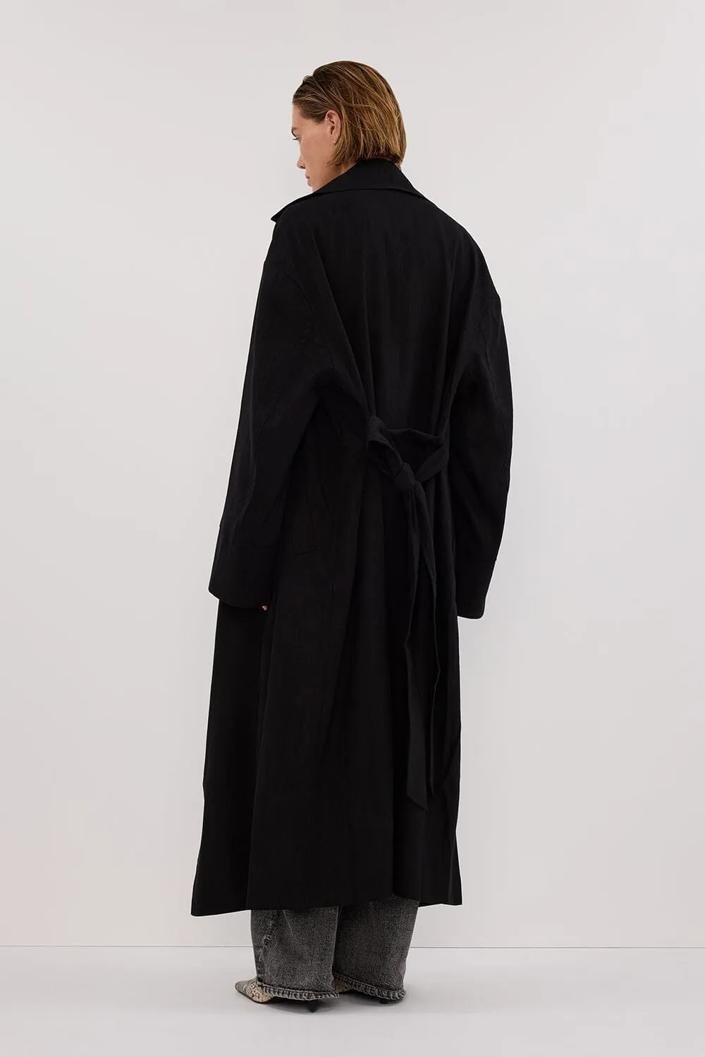 JOSEPHINA BLACK LINEN BLEND TRENCH COAT
