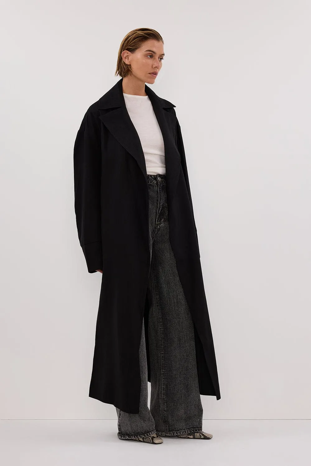 JOSEPHINA BLACK LINEN BLEND TRENCH COAT