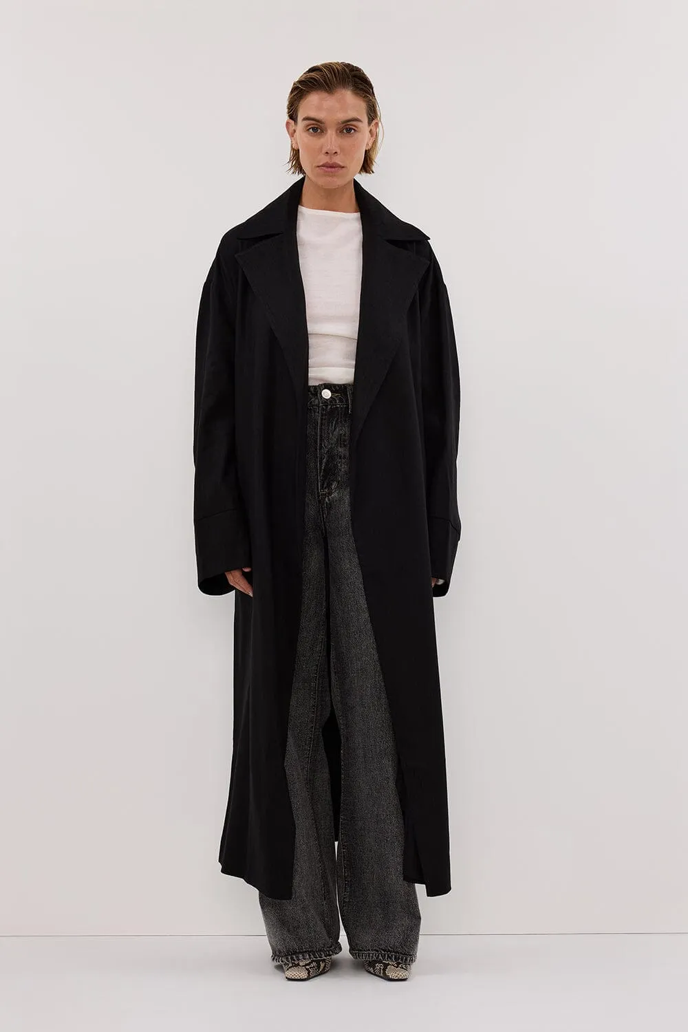 JOSEPHINA BLACK LINEN BLEND TRENCH COAT