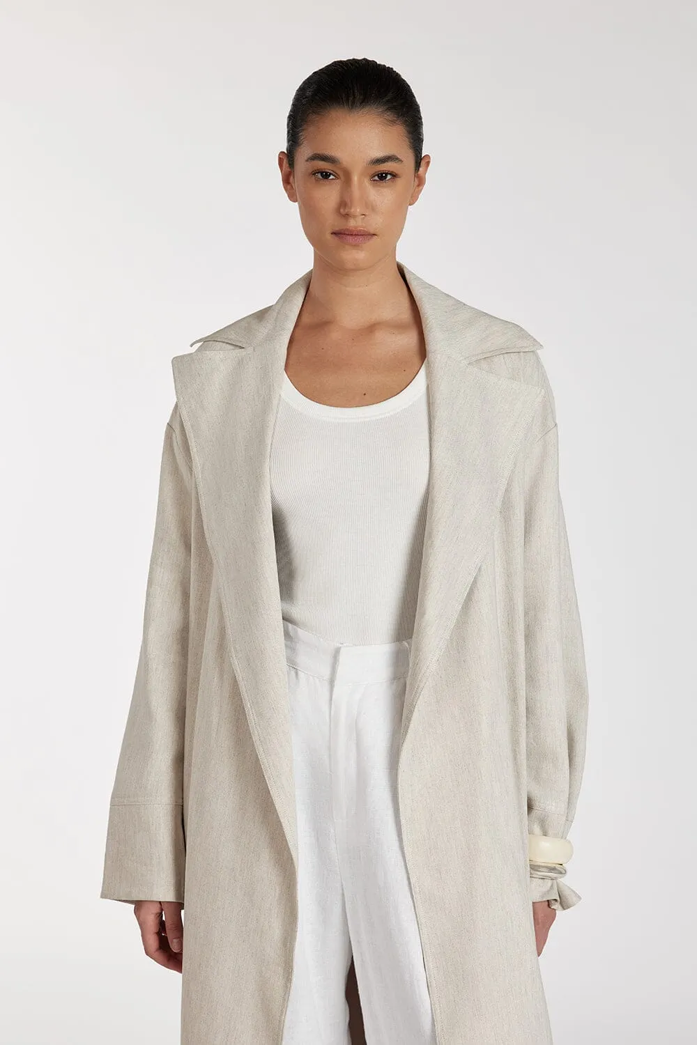 JOSEPHINA NATURAL LINEN BLEND TRENCH COAT