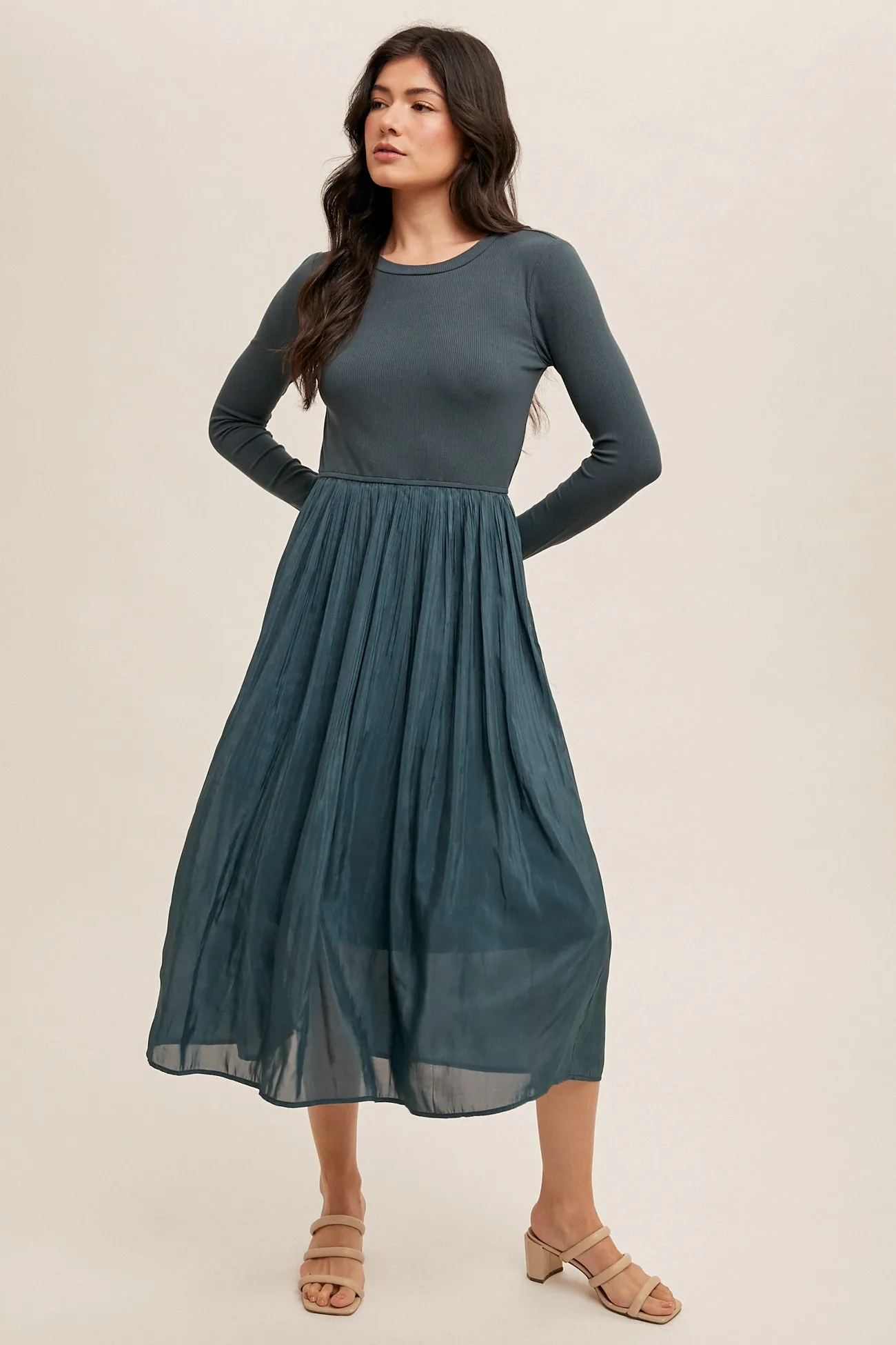 Knit Ribbed Pleated Dress #764