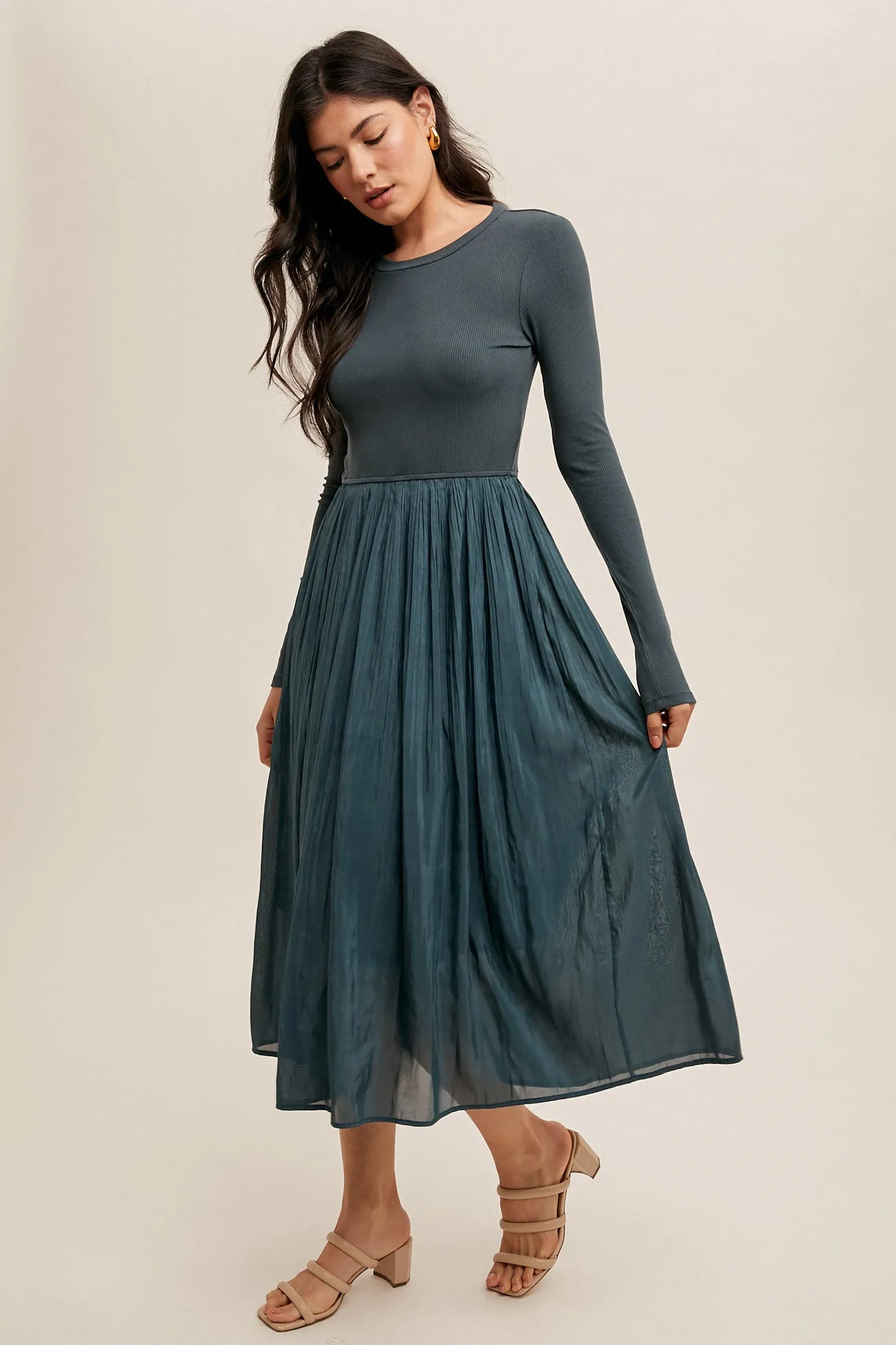 Knit Ribbed Pleated Dress #764