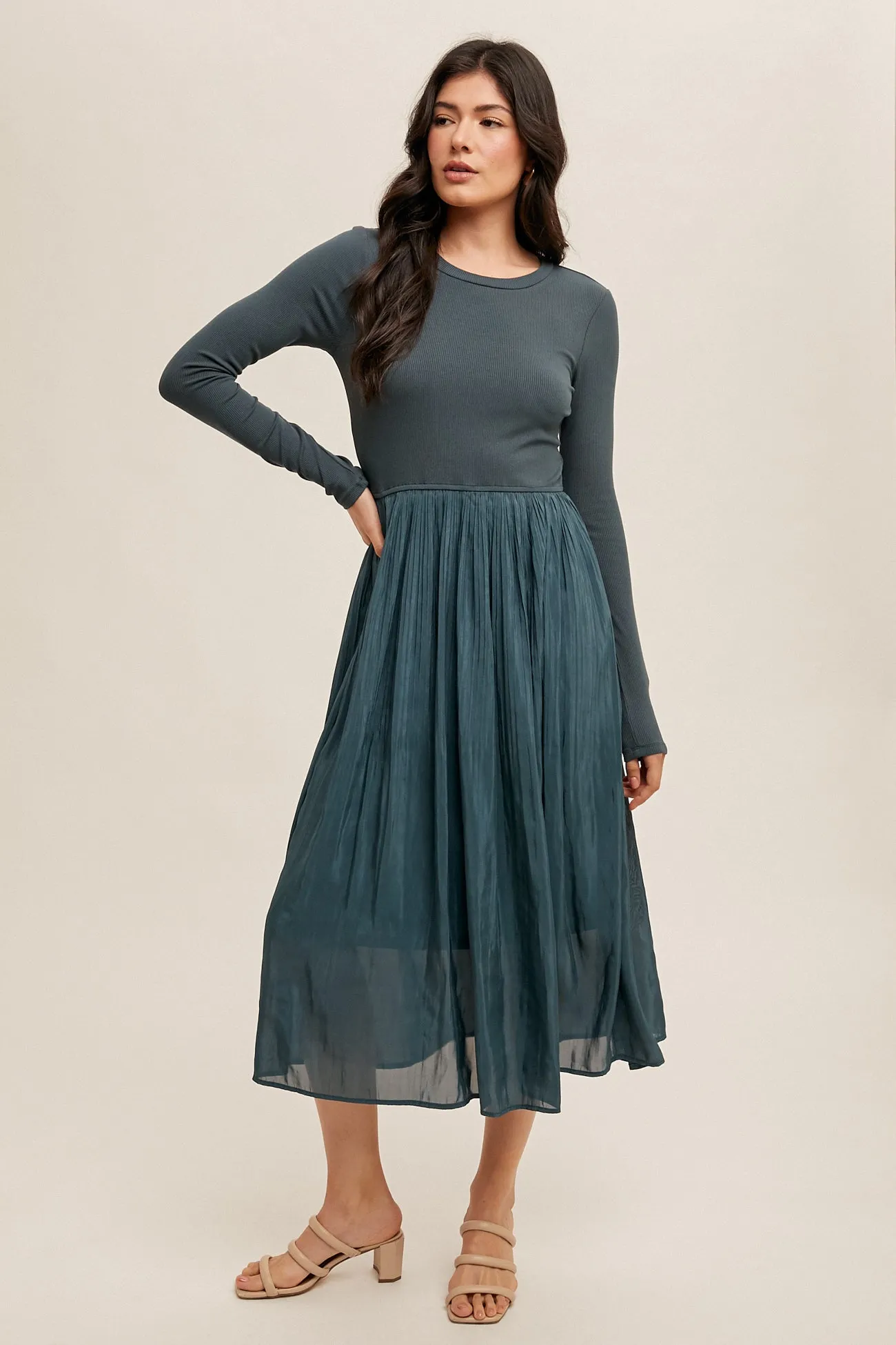 Knit Ribbed Pleated Dress #764