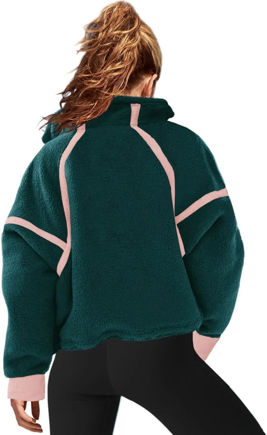 LAMISSCHE Half Zip Sweatshirt Women Oversized Sherpa Jacket V Neck Fleece Pullover Hoodie with Pockets