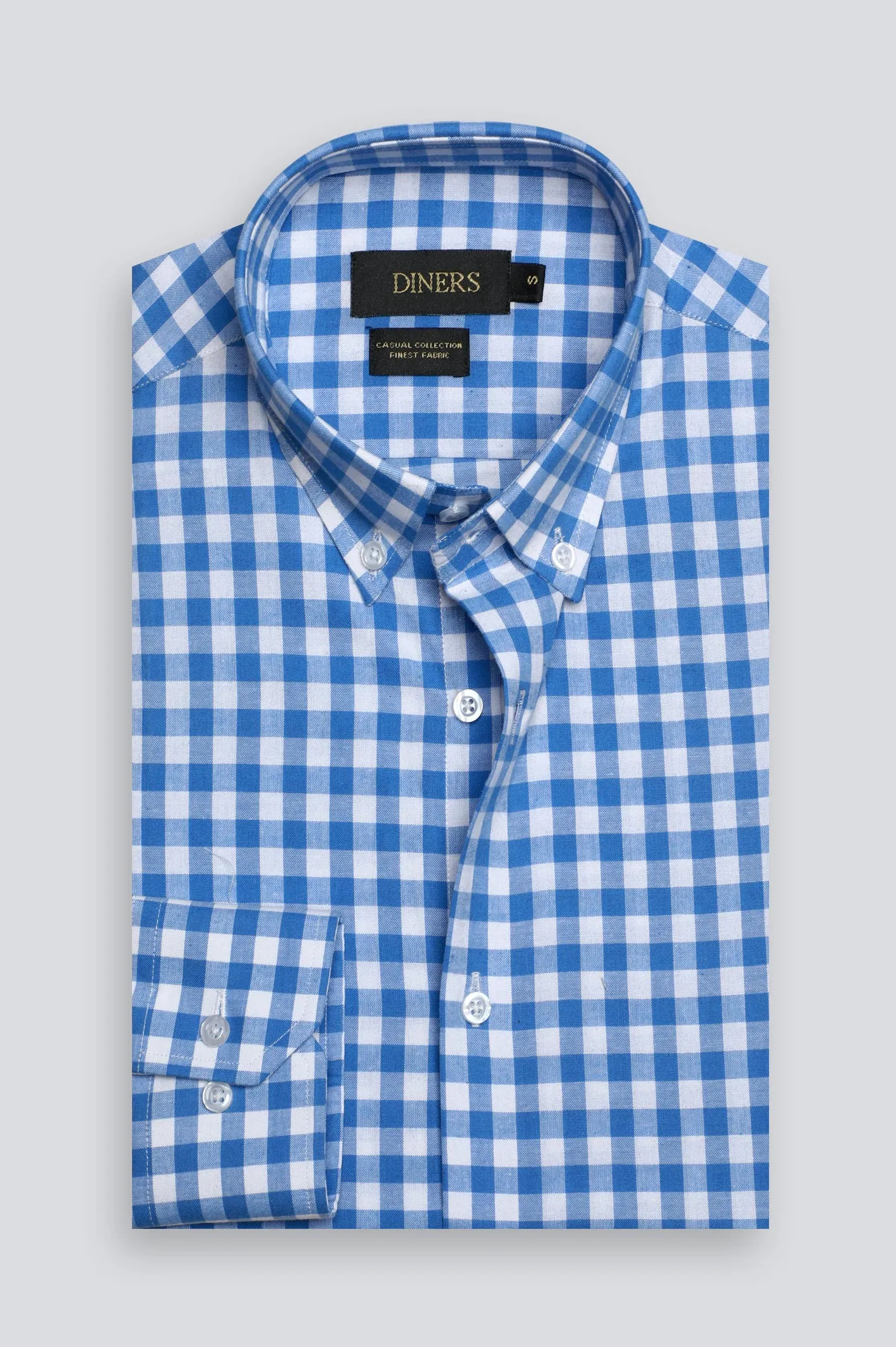 Light Blue Gingham Check Casual Shirt