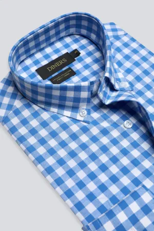 Light Blue Gingham Check Casual Shirt