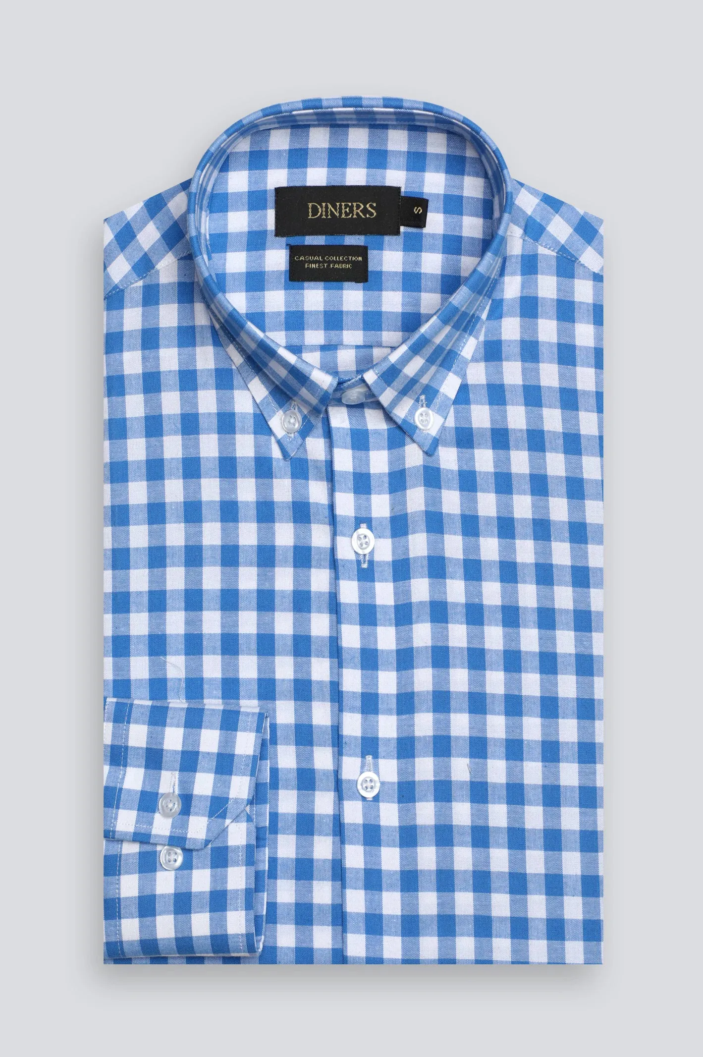 Light Blue Gingham Check Casual Shirt