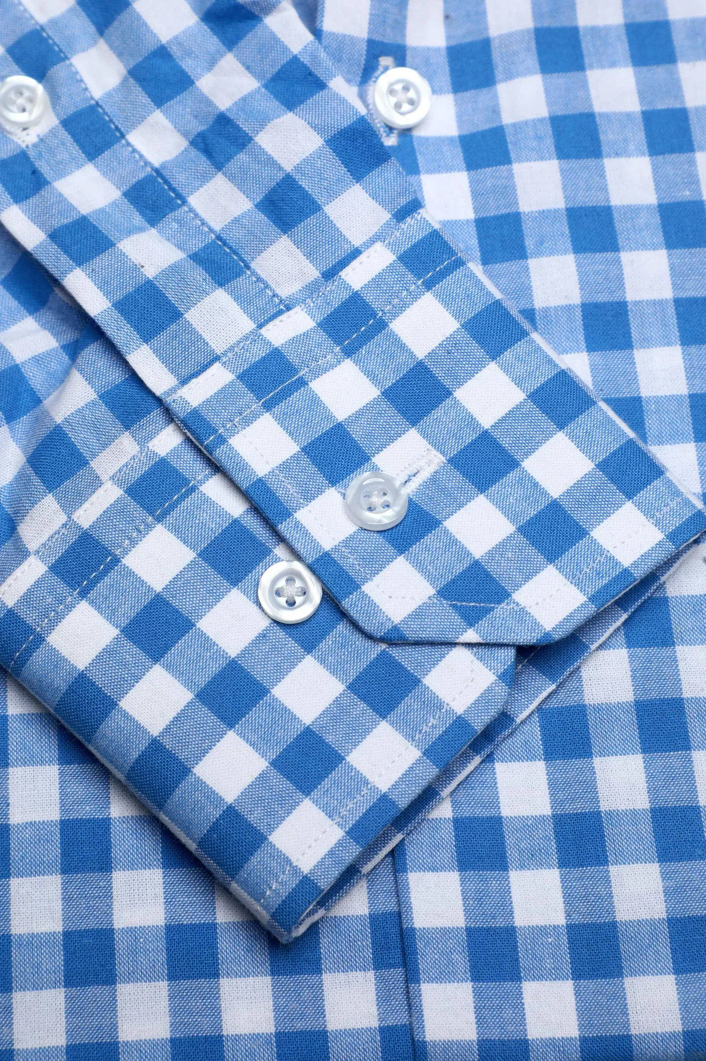 Light Blue Gingham Check Casual Shirt