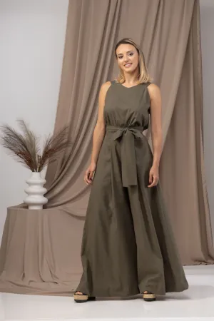 Linen Wide Leg Jumpsuit with Belt