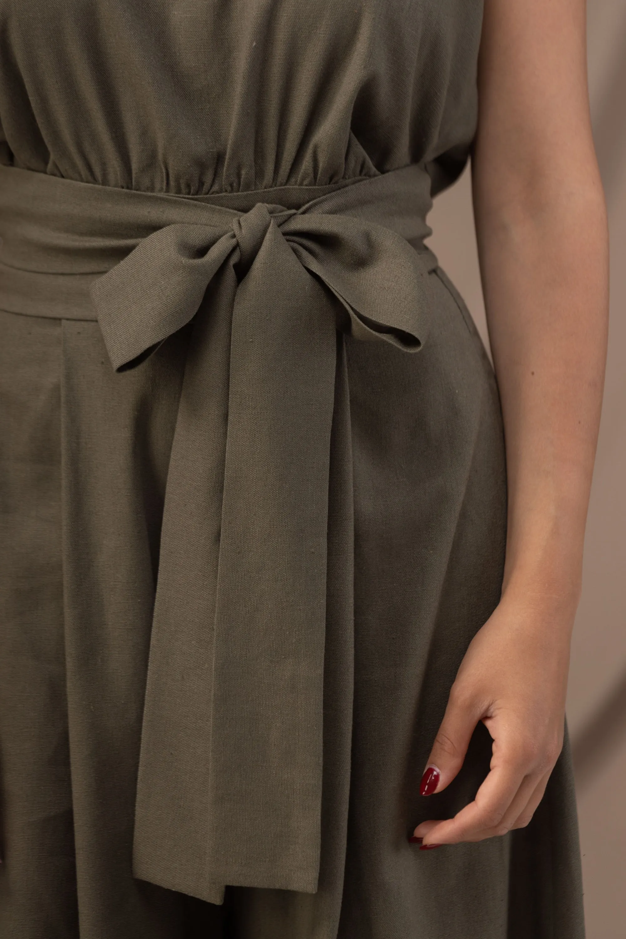 Linen Wide Leg Jumpsuit with Belt