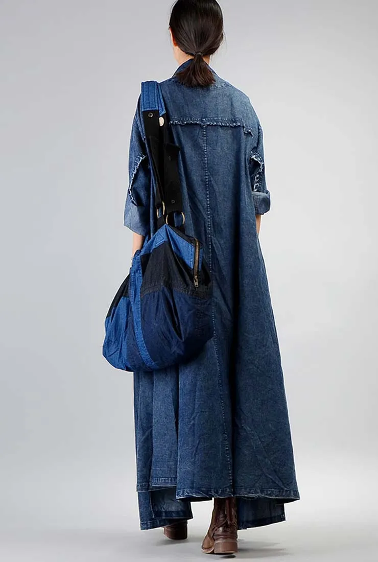 Loose-Fit Solid Color Simple Denim Coat