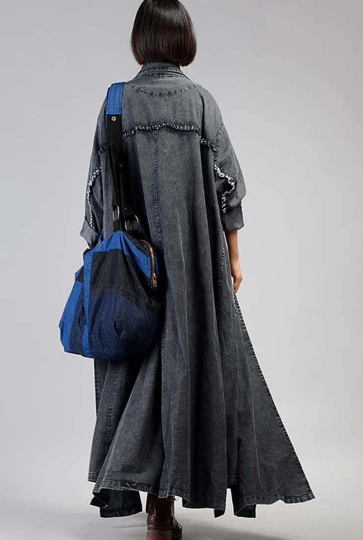 Loose-Fit Solid Color Simple Denim Coat