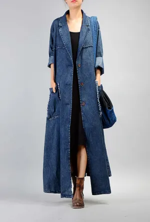 Loose-Fit Solid Color Simple Denim Coat