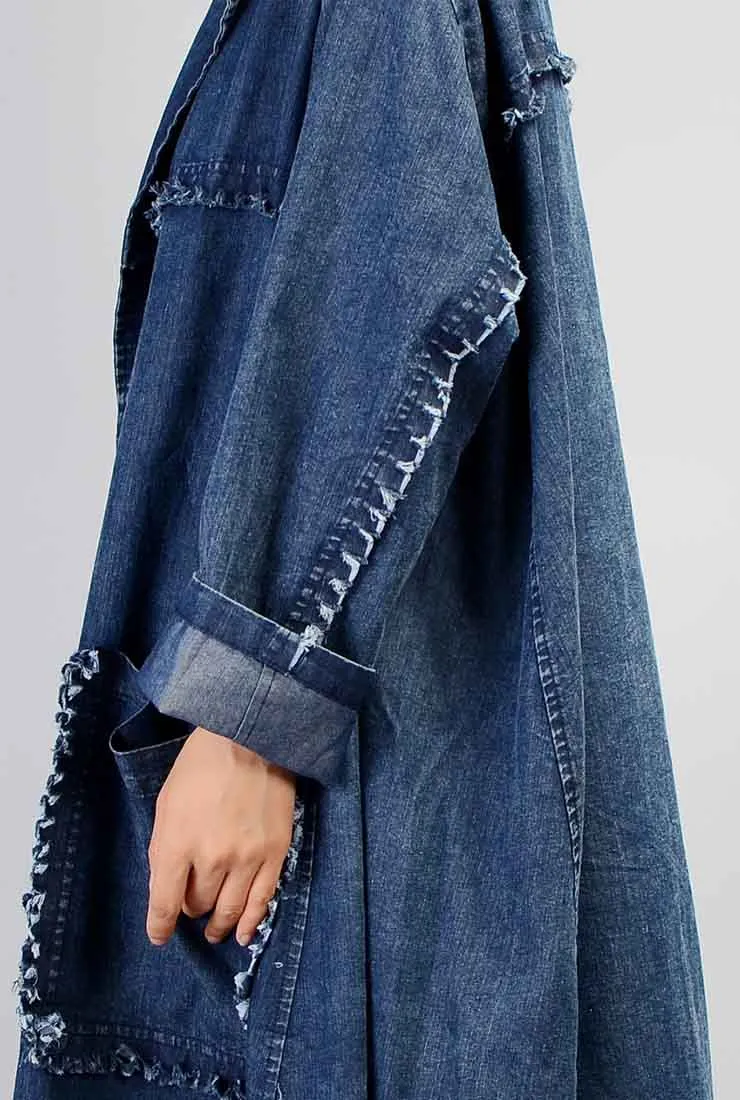 Loose-Fit Solid Color Simple Denim Coat