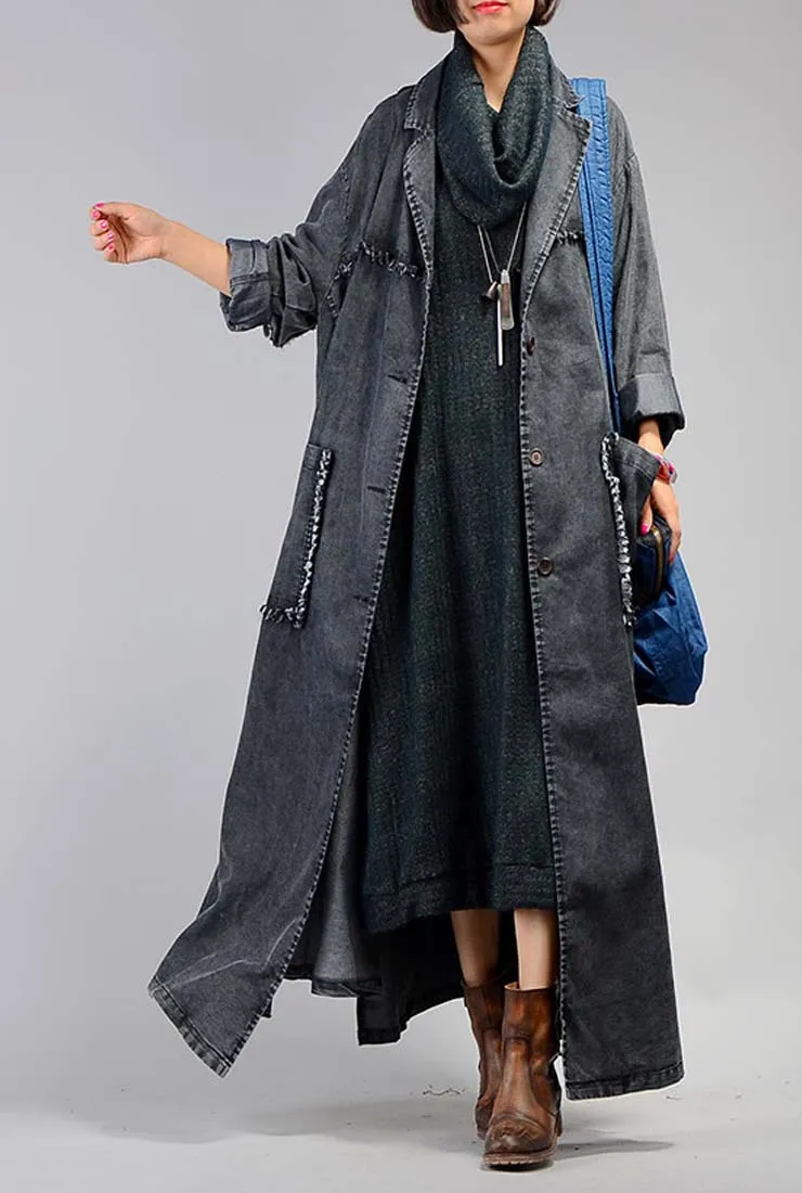 Loose-Fit Solid Color Simple Denim Coat