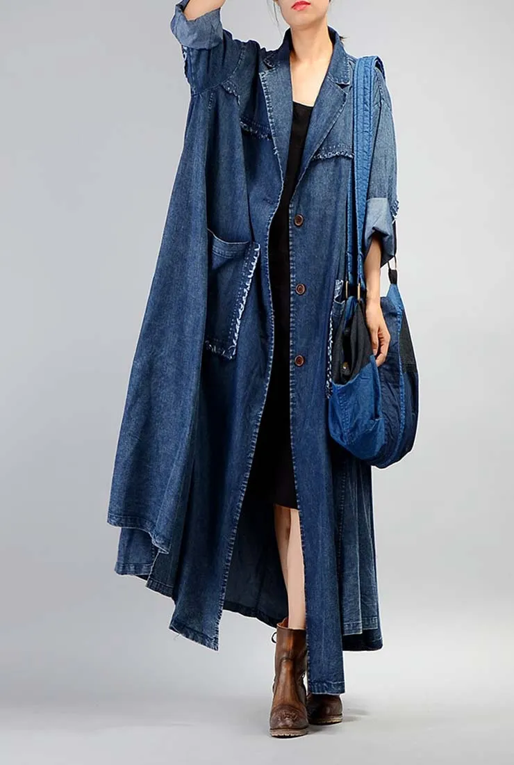 Loose-Fit Solid Color Simple Denim Coat