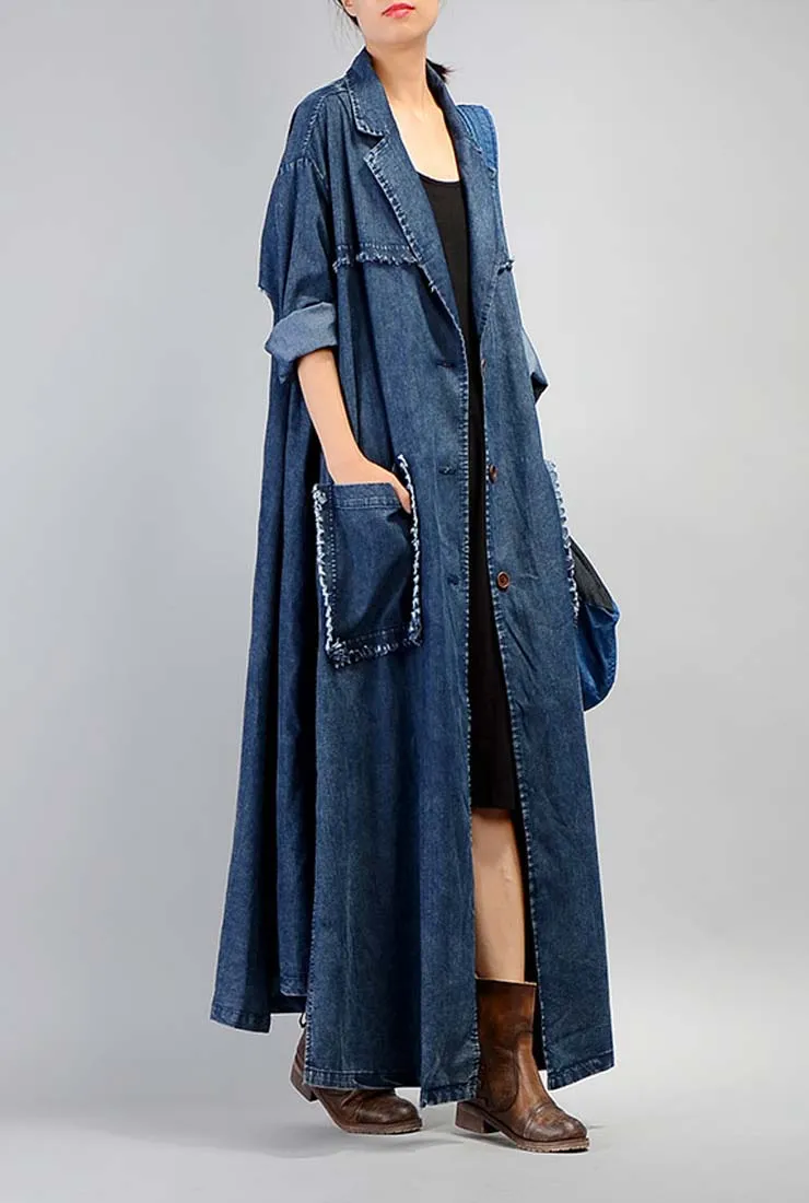 Loose-Fit Solid Color Simple Denim Coat