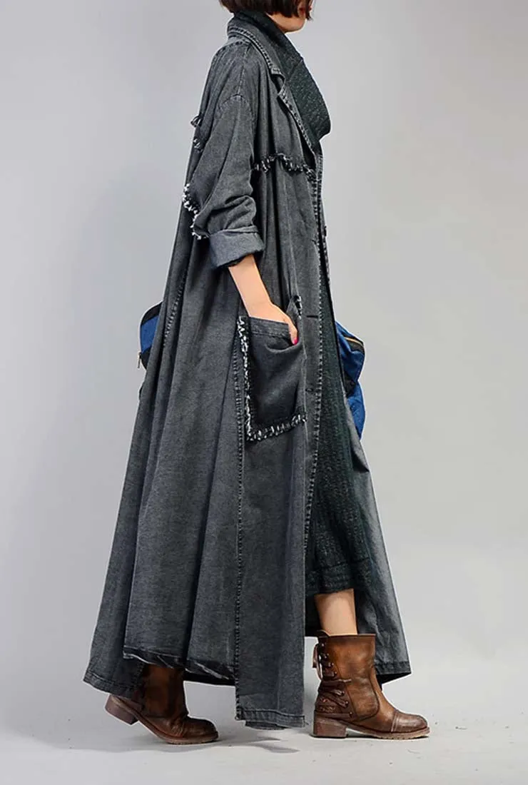 Loose-Fit Solid Color Simple Denim Coat