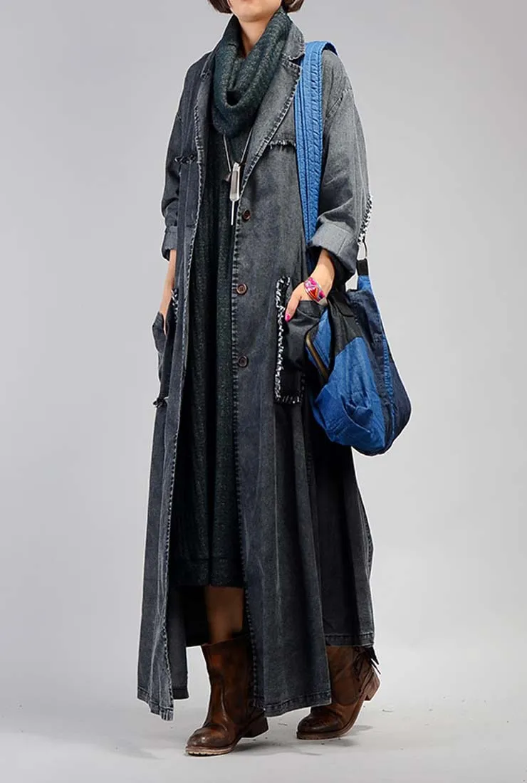 Loose-Fit Solid Color Simple Denim Coat