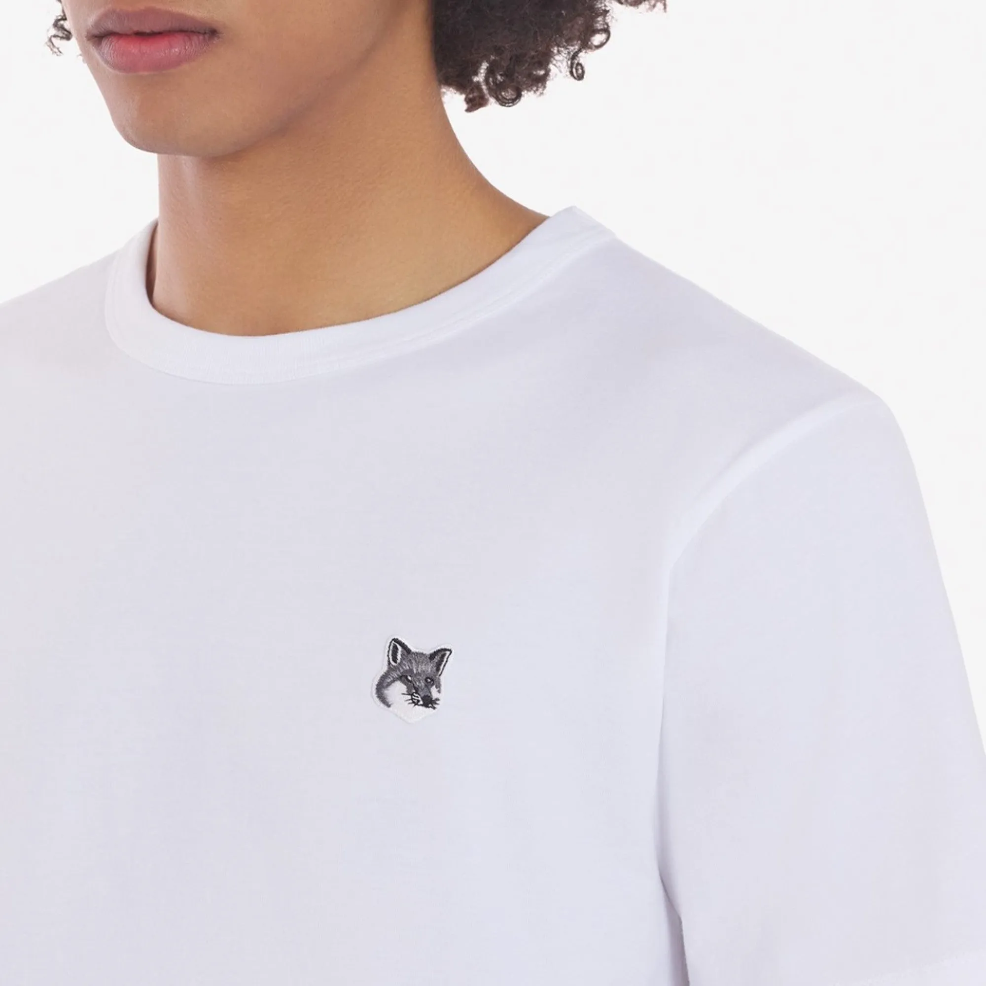 Men Grey Fox Head Patch Classic Tee-Shirt - White