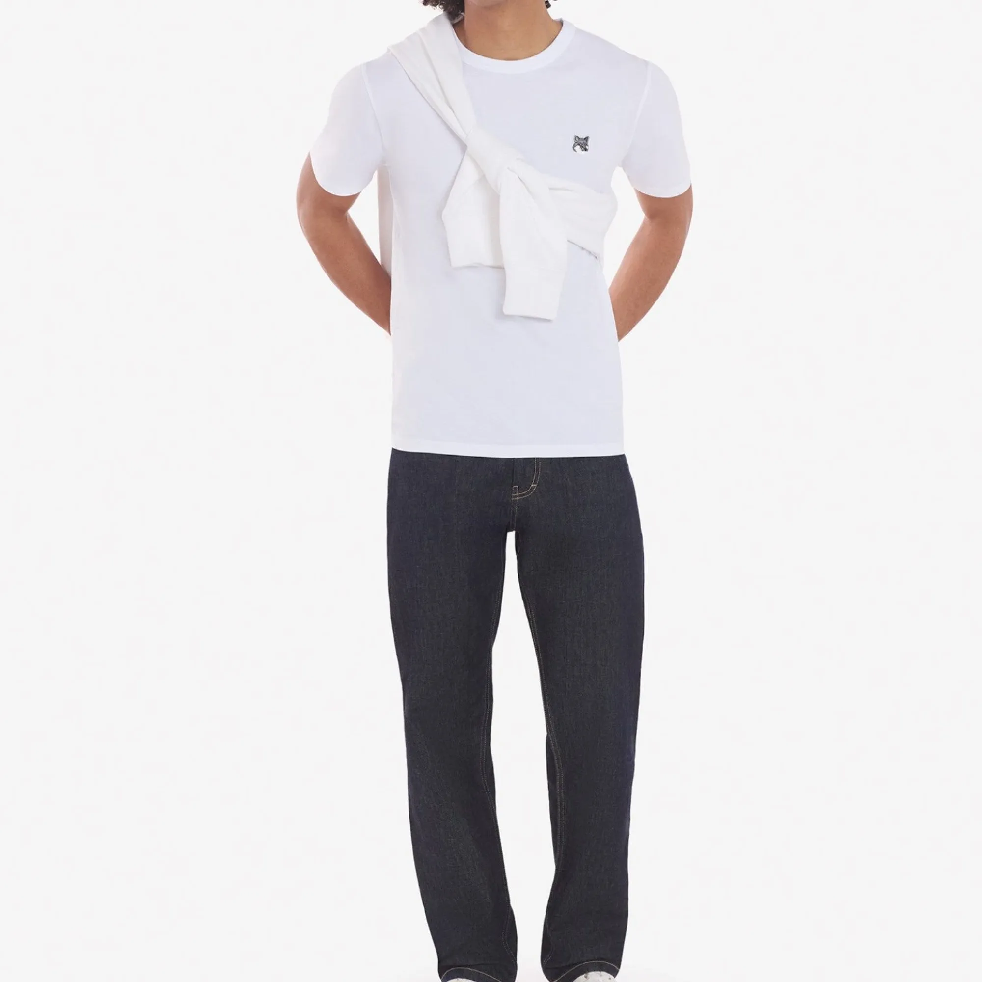 Men Grey Fox Head Patch Classic Tee-Shirt - White