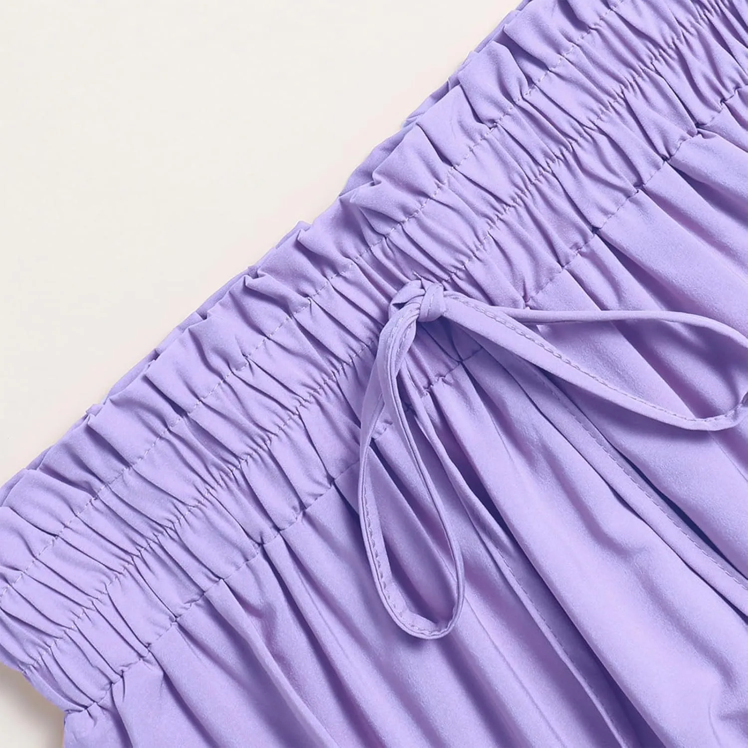 Midi Skirts for Women Summer Tiered Drawstring Elastic Waist Knee Length Skirts Pleated A Line Boho Solid Plain Skirts