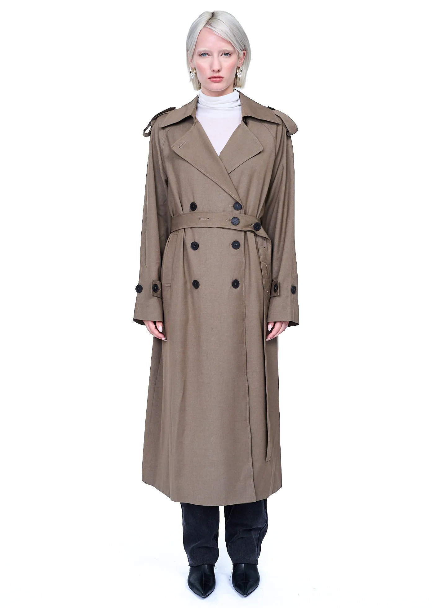 Mijeong Park Wool Blend Long Trench Coat