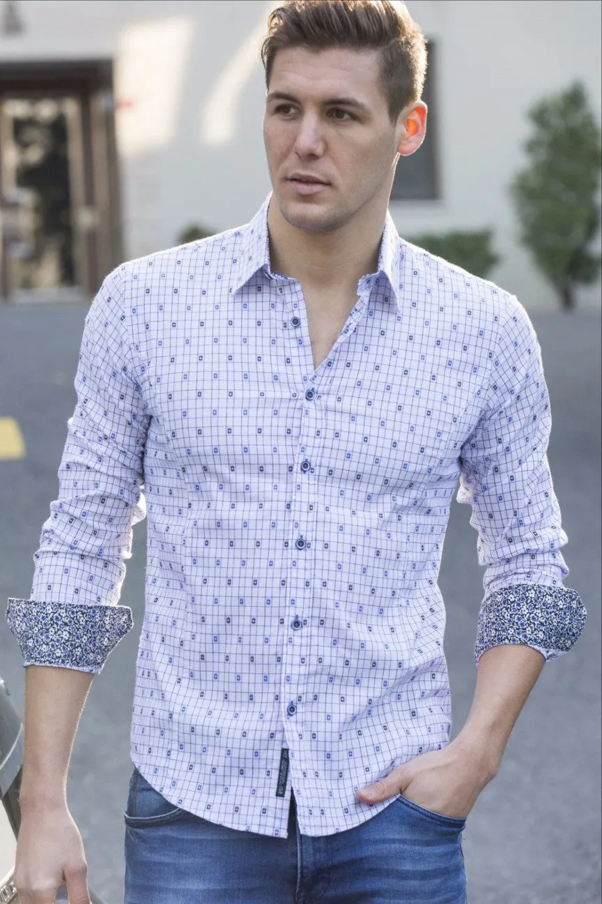 Navy Jacquard Shirt With Trim