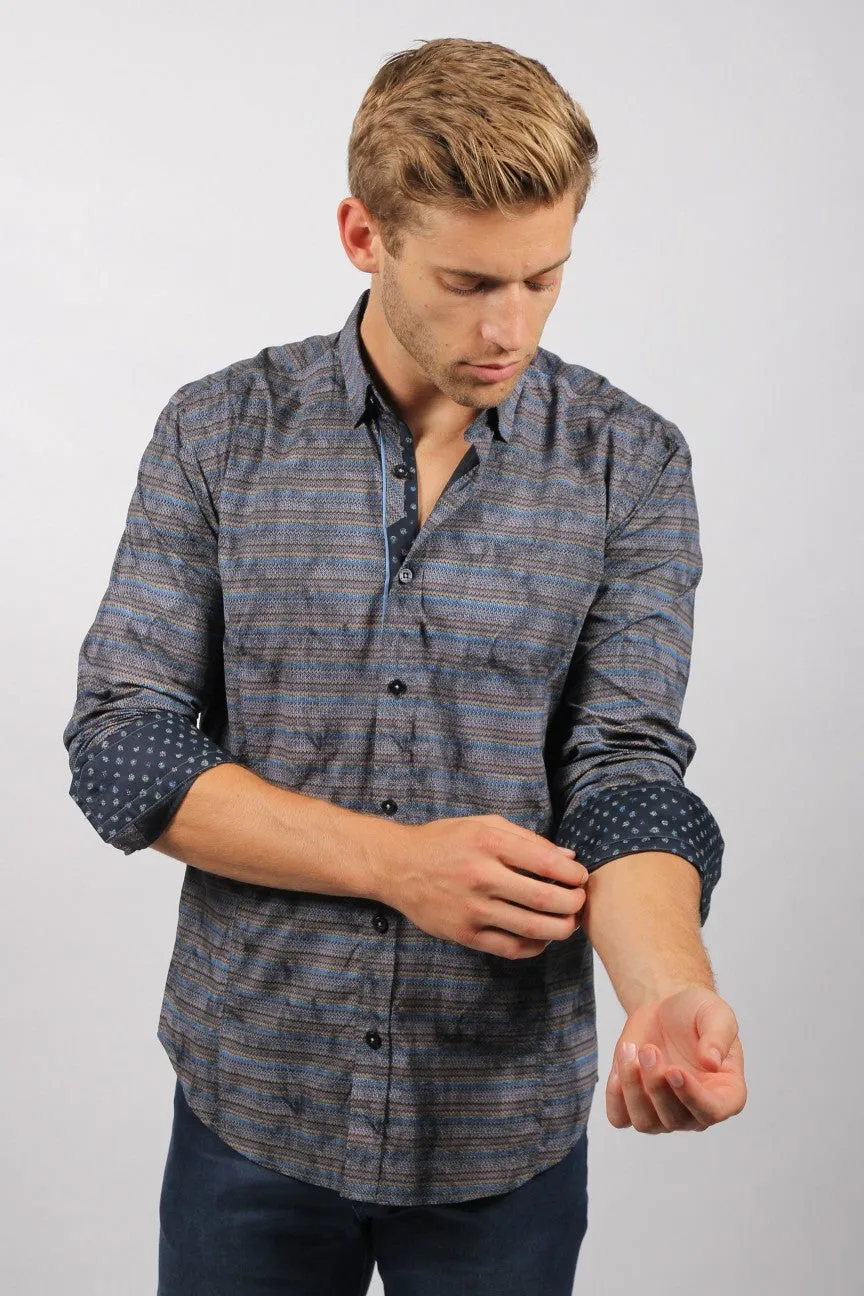 Navy Knit Style Button Down W/Contrasting Trim