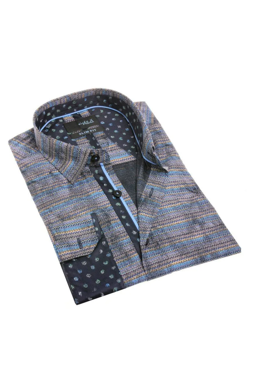 Navy Knit Style Button Down W/Contrasting Trim