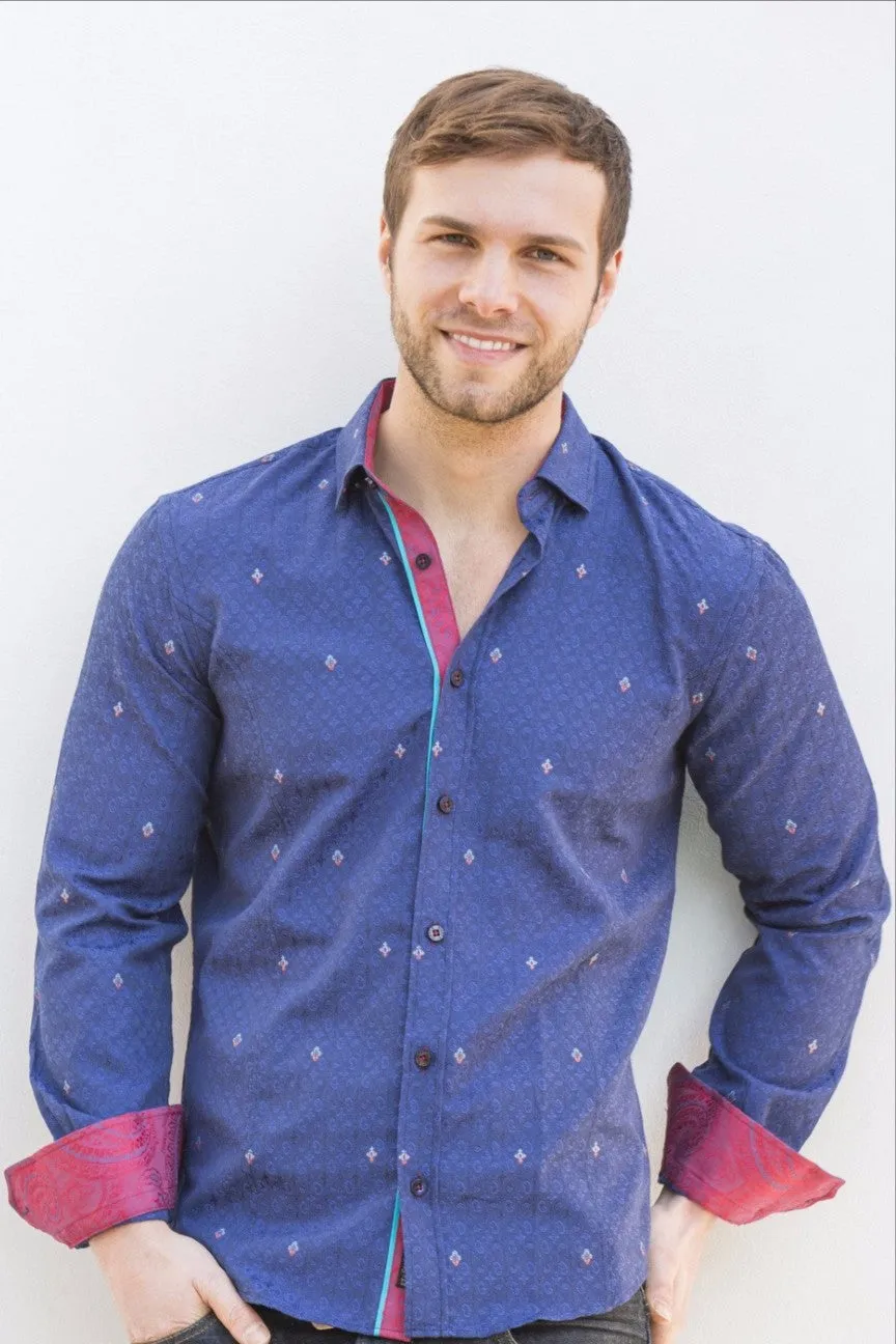 Paisley Jacquard Shirt With Red Trim