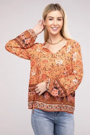 Paisley Print Tie Neck Blouse