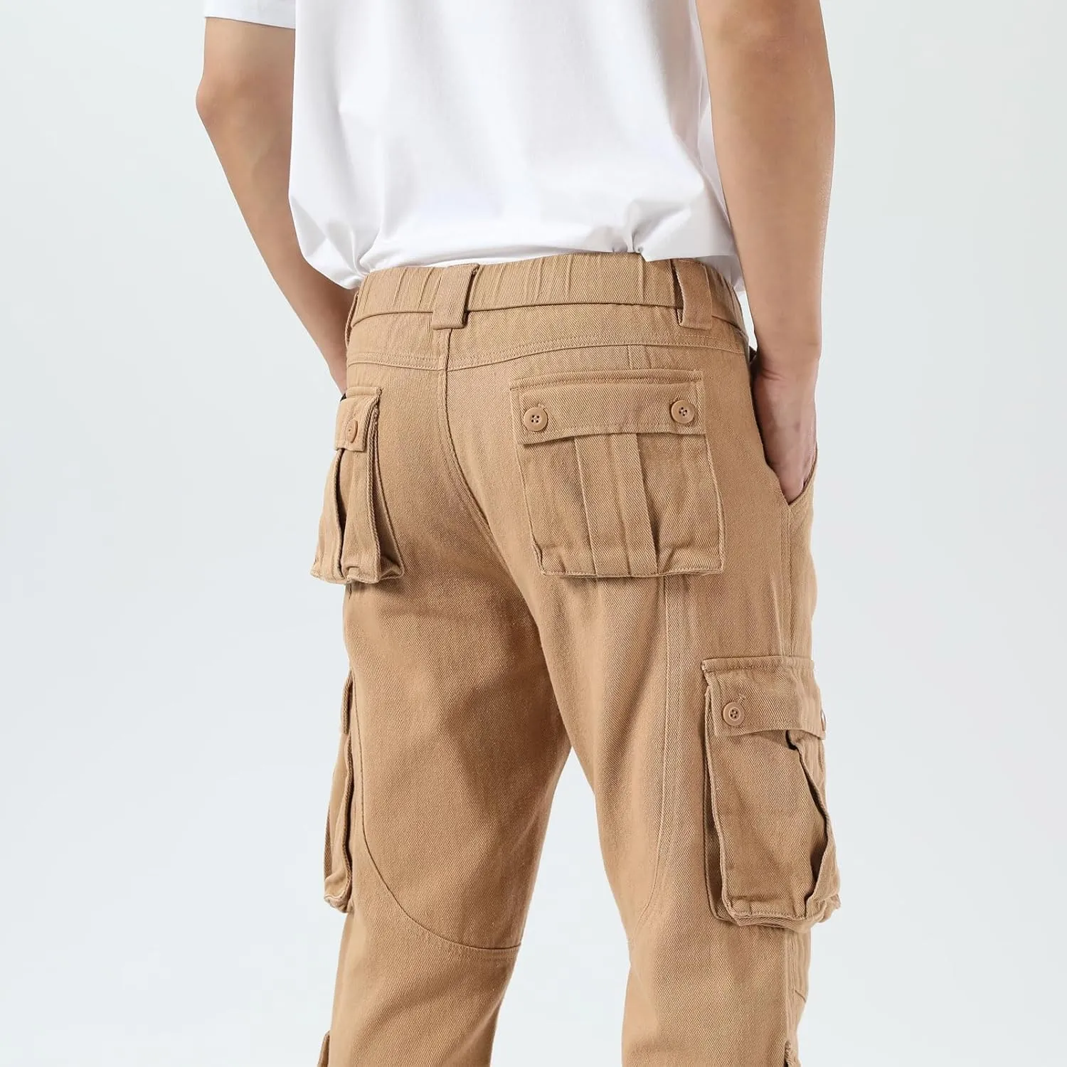 Plaid&Plain Cargo Pants for Men - Straight Fit with Extra Storage and Drawstring Tie