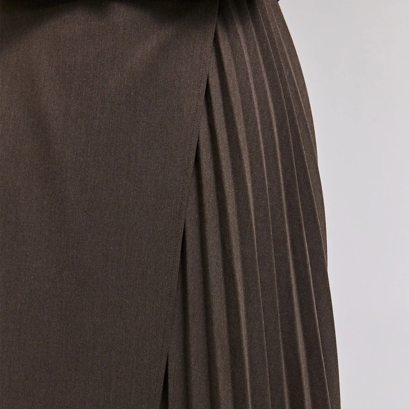 Pleated Asymmetric Wool Midi Skirt
