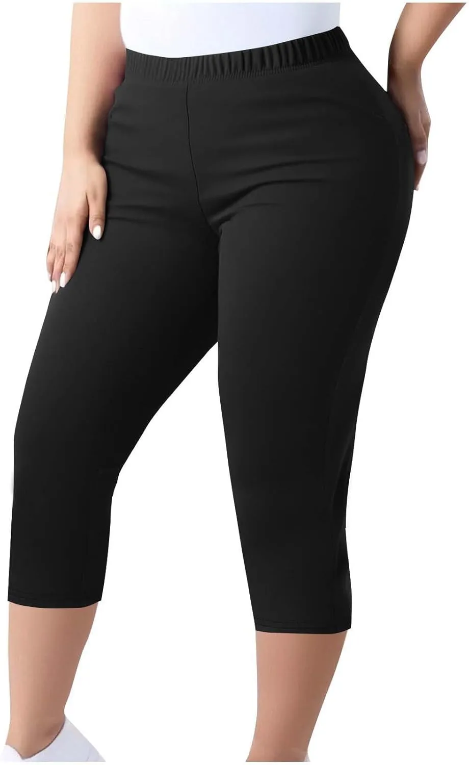 Plus Size Capri Leggings for Women Tummy Control Stretchy Yoga Pant Elastic Waist Workout Pants Sporty Travel Outfits