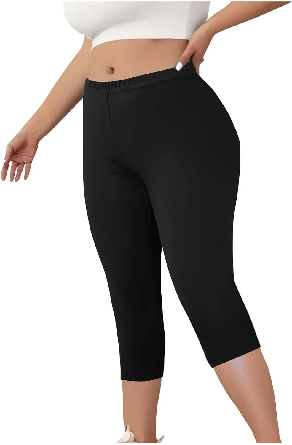 Plus Size Capri Leggings for Women Tummy Control Stretchy Yoga Pant Elastic Waist Workout Pants Sporty Travel Outfits