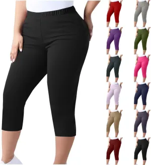 Plus Size Capri Leggings for Women Tummy Control Stretchy Yoga Pant Elastic Waist Workout Pants Sporty Travel Outfits