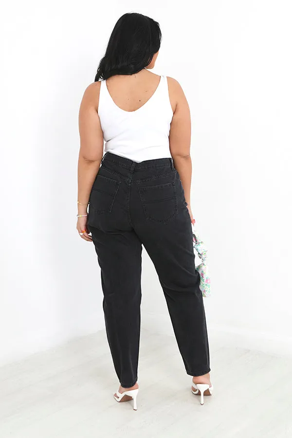 PLUS SIZE WASHED BLACK HIGH WAISTED MOM JEANS