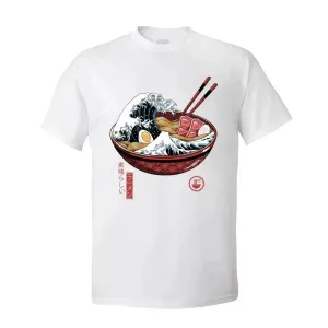 Printing Great Ramen Wave White Tops T-Shirt for Men Classic Japan Style Crewneck 100% Cotton Short Sleeve T Shirt Noodle Tees