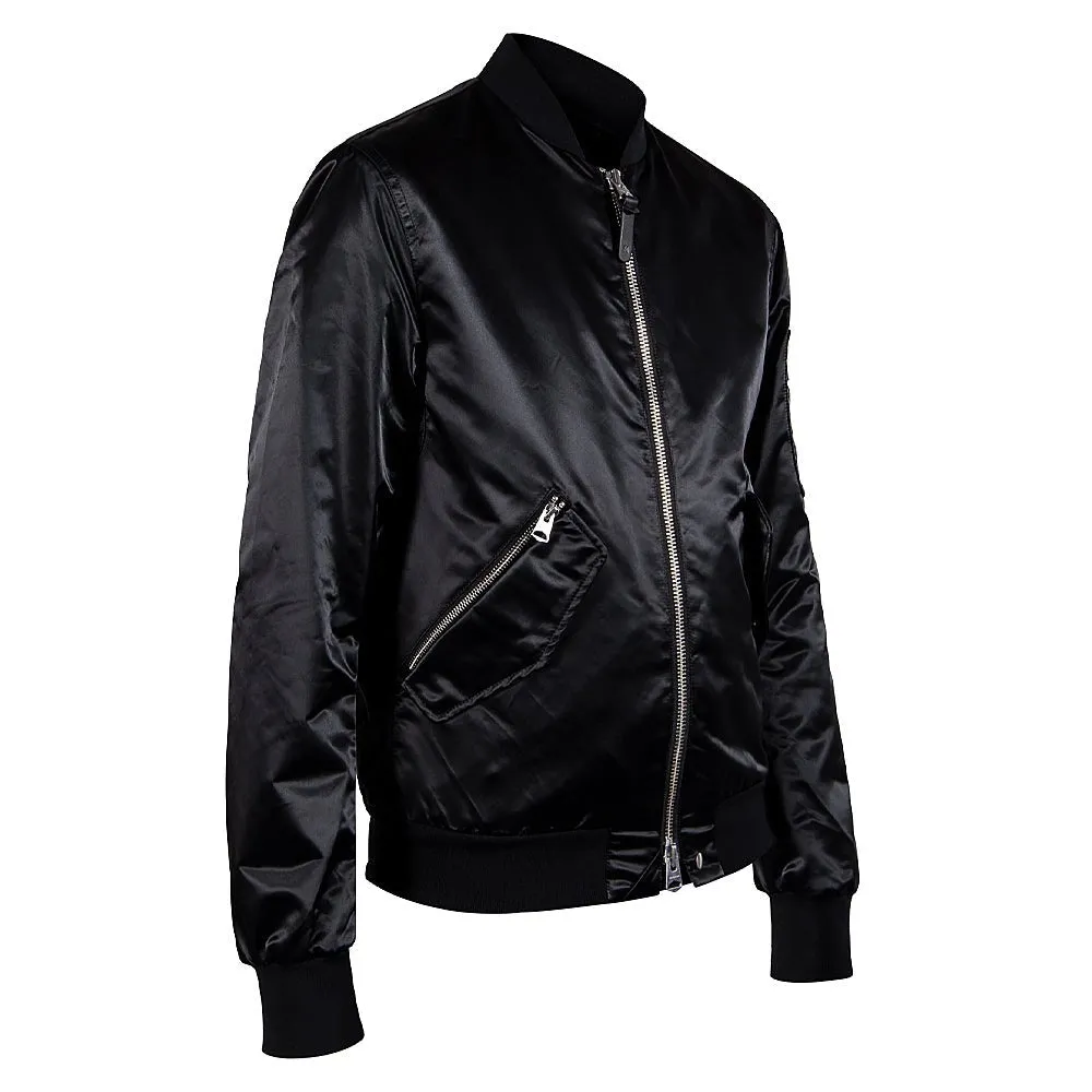 Ragnar Satin Bomber Jacket | Black