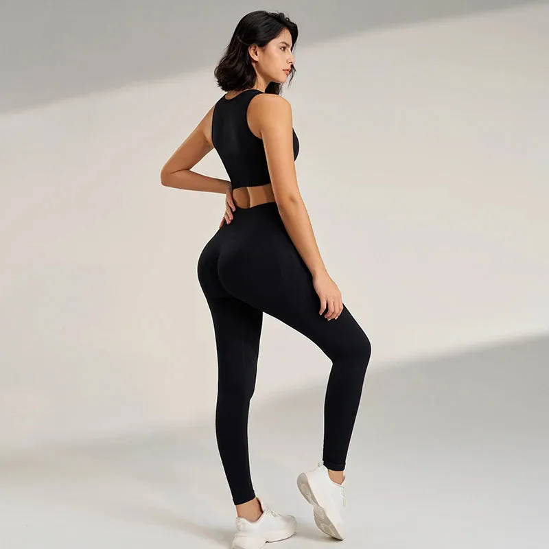 Seamless Yoga Set – High Waisted Leggings & Top Two-Piece Outfit