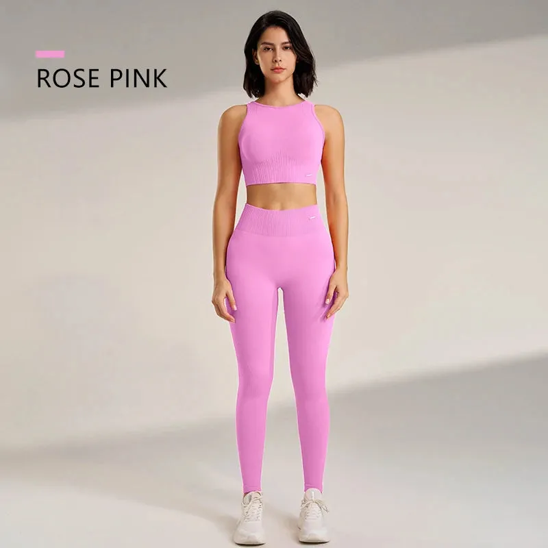 Seamless Yoga Set – High Waisted Leggings & Top Two-Piece Outfit