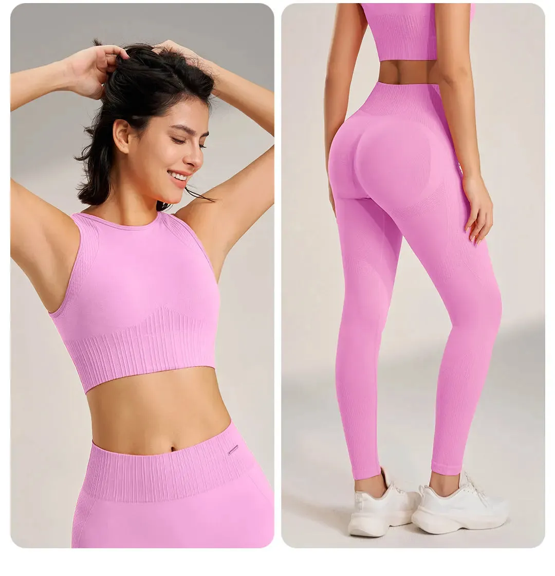 Seamless Yoga Set – High Waisted Leggings & Top Two-Piece Outfit