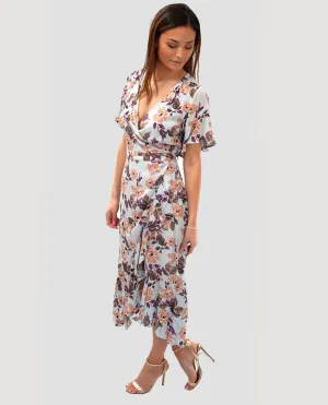 SEVEN WONDERS PURPLE FLORAL MAXI WRAP DRESS