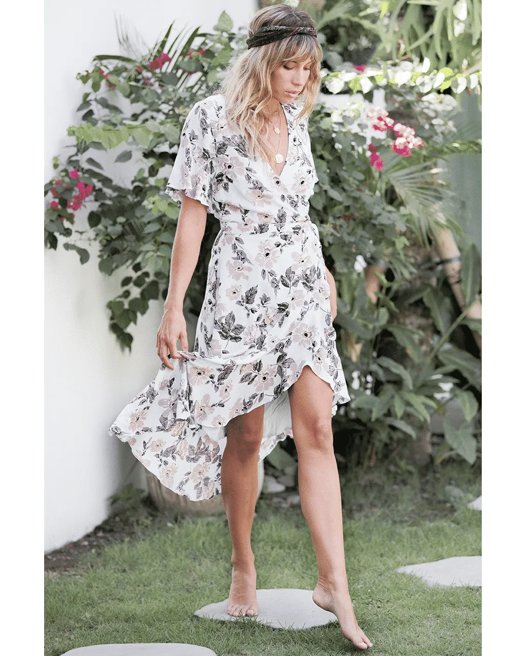 SEVEN WONDERS PURPLE FLORAL MAXI WRAP DRESS