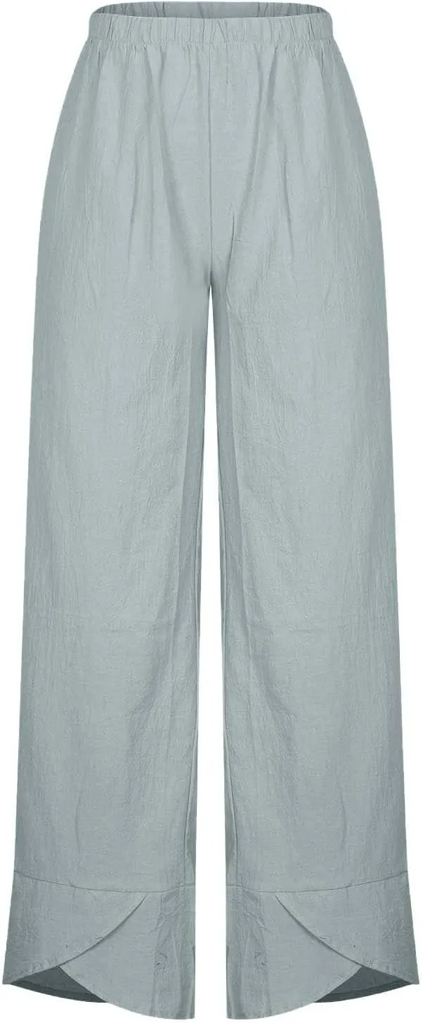 SMIDOW Capri Pants for Women Cotton Linen Wide Leg Capris Casual Summer Cropped Pants Beach Elastic Waist Baggy Crop Trousers