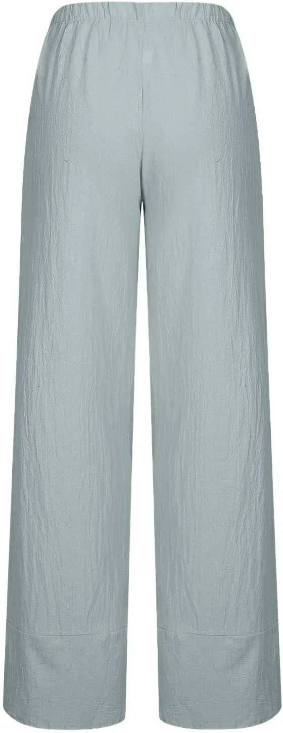 SMIDOW Capri Pants for Women Cotton Linen Wide Leg Capris Casual Summer Cropped Pants Beach Elastic Waist Baggy Crop Trousers